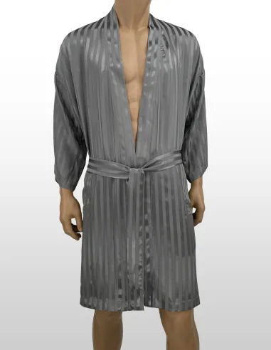 Kimono en Soie inSilk Jacquard Stripe Steelgrey