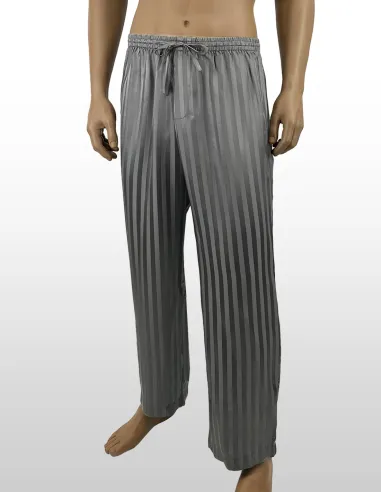 Pantalon Lounge en Soie inSilk Jacquard Stripe Steelgrey